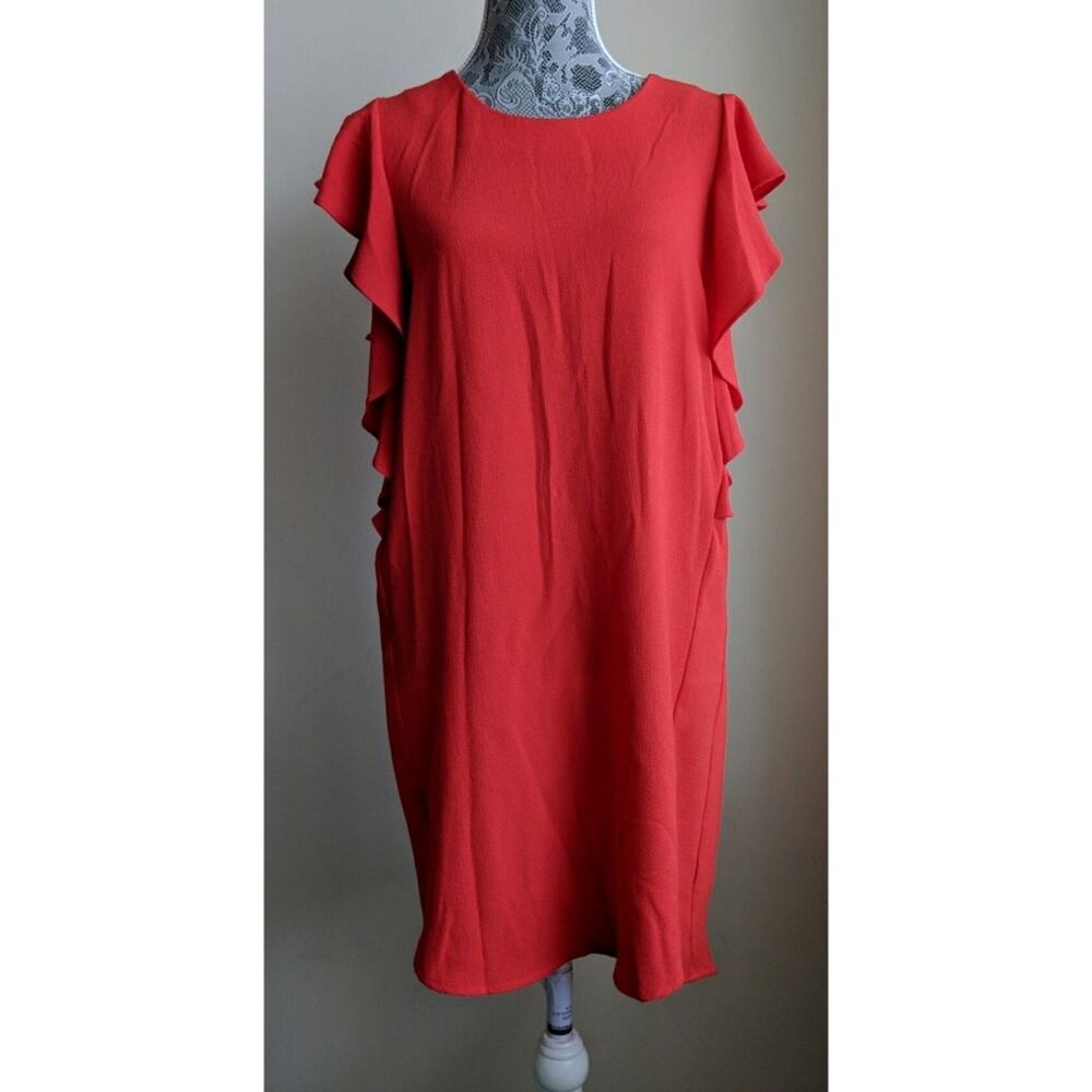 Bobeau Ruffle Sleeve Shift Dress Boatneck Crepe - Size S - NWOT